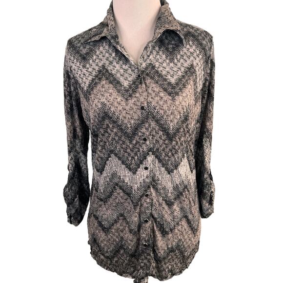 David Cline Chevron Zig Zag Rhinestone Bling Button Up Blouse Size Medium - Picture 1 of 9